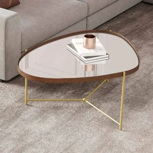 Mesa de Centro Organica Alamanda Castanho Pe Dourado Dividimos Em Até 10x Sem Juros