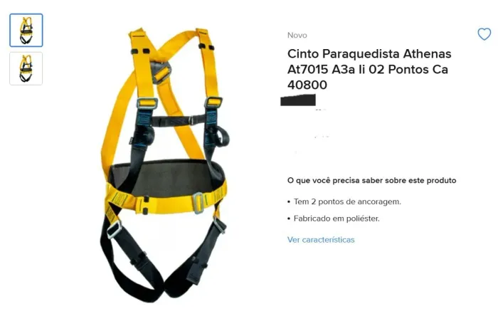 CINTO PARAQUEDISTA 10 unidades 1.000,00 Reais 