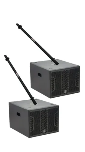 KIT 2 Subwoofers Ativo 12" Staner 712SB + 2 Suportes Caixa Saty Prs-80 Extensor Sub 80cm