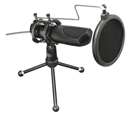 Microfone Gamer Streaming Podcast Trust Mantis GXT 232 Condensador Omnidirecional