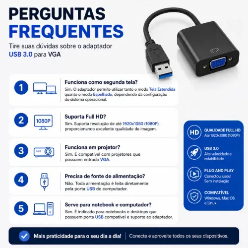 Cabo Usb Para Vga Conectar Segundo Monitor Vga a Usb