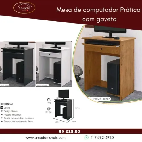 Mesa de Computador prática com gaveta, a pronta entrega 