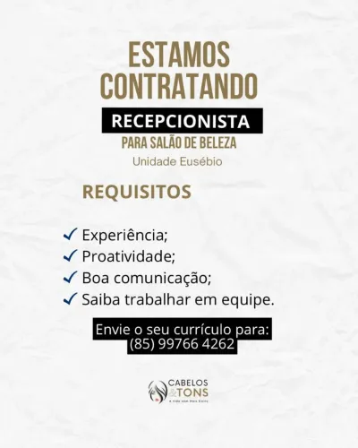 VAGA PARA RECEPCIONISTA EUSÉBIO