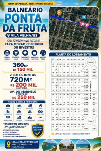 Lotes escriturados, Balneário de ponta da fruta, Praia, Vila Velha, troco, negocio