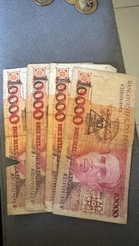 Lote cédulas 10.000 cruzados com carimbo (4 notas)