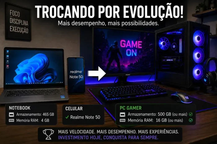 Troca (Notebook e celular = PC gamer)