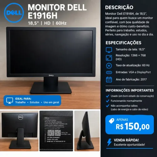 Monitor Dell E1916H 18,5 HD 60Hz - R$200 ou negociar 