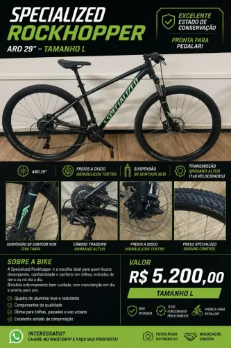 IMPERDÍVEL Specialized Rockhopper Aro 29 Tam. L- Estado de Nova - R$ 5.200