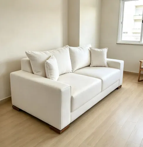 Sofá retrátil em suede creme.Entrego