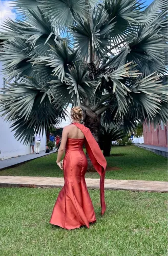 VESTIDO NOVO DE FESTA COR TERRACOTA
