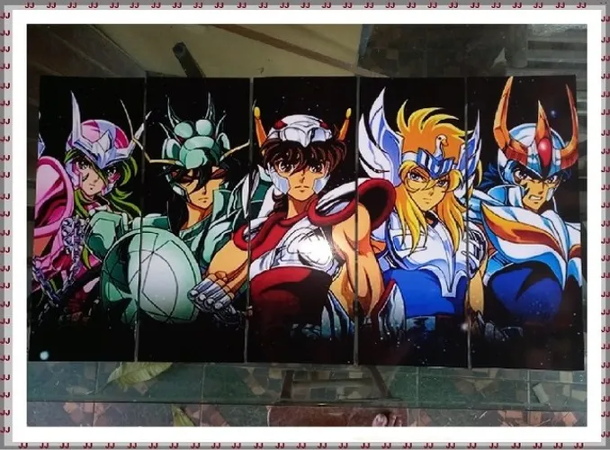 Quadro estruturado 5 peças cavaleiros do zodíaco 60 cm x 1.2 m 