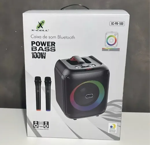 Caixa bluetooth Partybox com 2 microfones sem fio