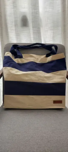 Bolsa de praia de Ombro listrada - Azul e Bege