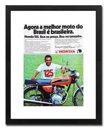 Honda CG 125 bolinha 1976 com Pelé - Quadro decorativo com propaganda original de revista