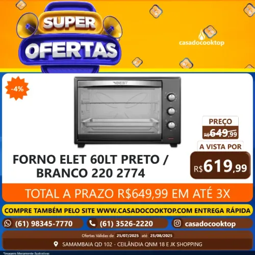 FORNO ELETRICO 60LT PRETO/BRANCO 220V 2774