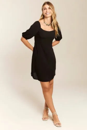 Vestido Curto Busto Franzido Preto Zinzane