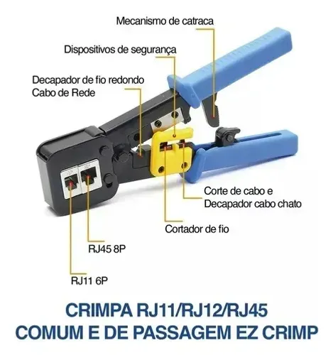 Alicate de Crimpar RJ45 RJ11 com catraca e vazado