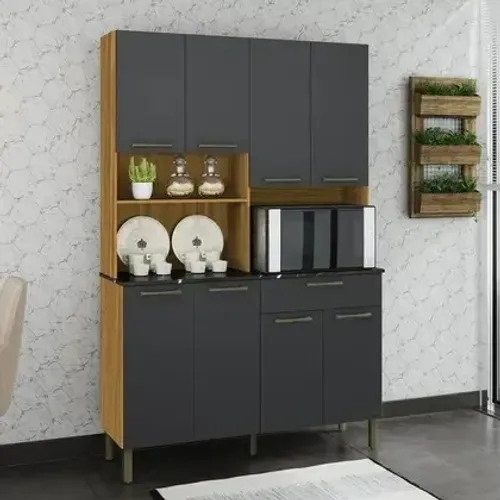 Armário de Cozinha Tannat Gold - Compacidade, Elegância e 8 Portas de Pura Organização!