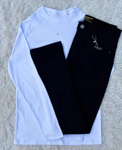 Kit Camisa G Longa e Calça Jeans Preta