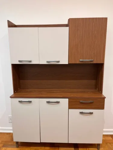 Armário de Cozinha 6 Portas Branco Gelo e Madeira