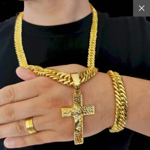 Conjunto de Corrente e Pulseira Dourada Masculina