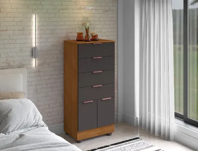 CÔMODA 100% MDF 2 PORTAS E 4 GAVETAS