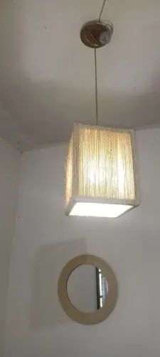 Luminária feita com fibra de sisal com 150,00 por 105,00 todo ateliê com 30 %de desconto 