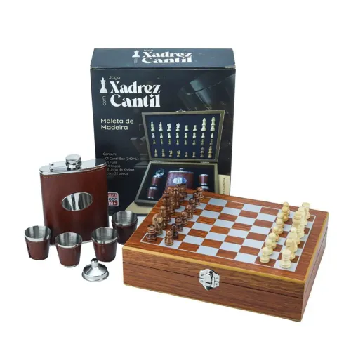 Jogo de Xadrez com Cantil e Copos - Diversão Garantida!