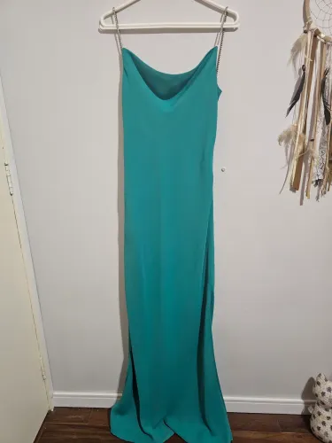 Vestido Longo Verde Água com alça em Strass