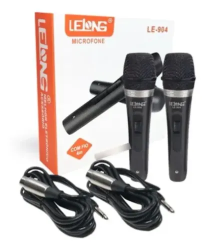 Kit 2 Microfones Profissionais + Cabo 4m Lelong Le-904 Cor Preto Novo na Caixa