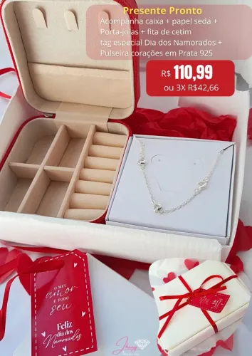 Kit presente dia dos namorados com pulseira em prata 925