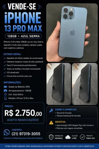 Vendo iPhone 13 128 GB azul sierra