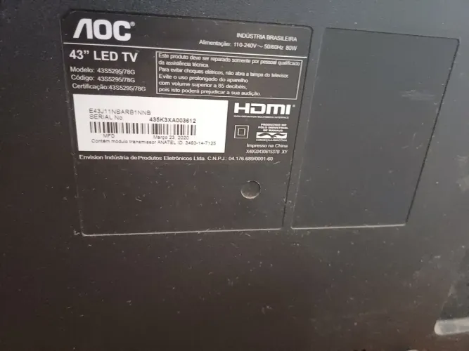 Vendo TV AOC 43 Modelo 43S5295/78G para retirada de peças