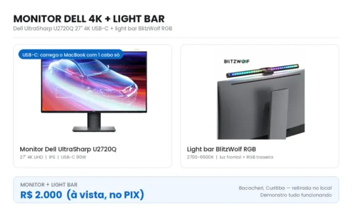 Monitore Dell UltraSharp U2720Q 4K com luz RGB BlitzWolf