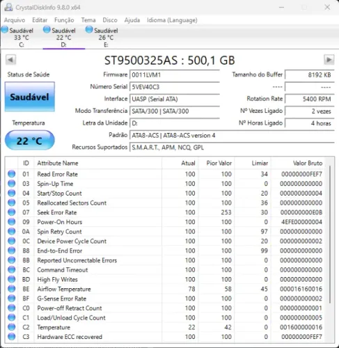 HD Seagate 500GB Semi Novo - Apenas 4 Horas de Uso