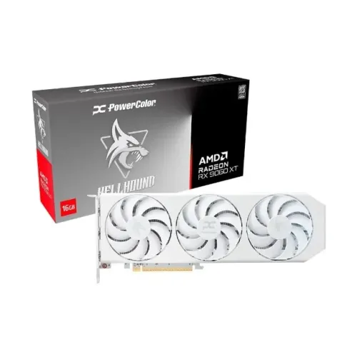 Placa de Vídeo PowerColor RX 9060 XT Hellhound Spectral White AMD Radeon, 16GB, GDDR6, Tri