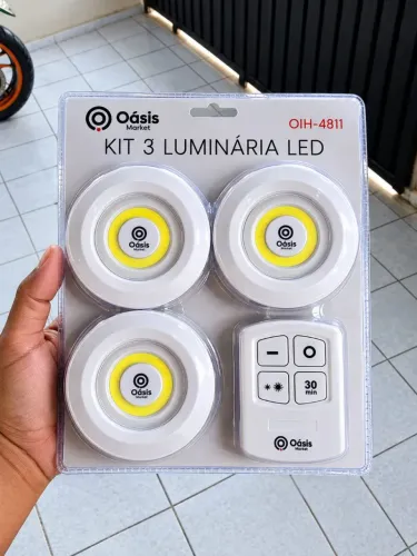 Kit 3 Lâmpada Luminaria Led Spot Sem Fio Controle Remoto