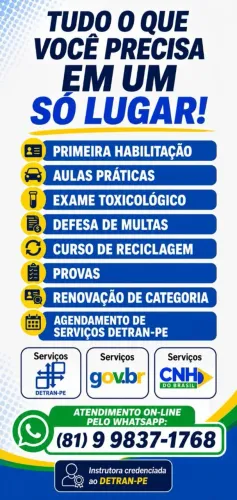Instrutores de Trânsito Credenciados DETRAN PE - Primeira Habilitação Rápido.