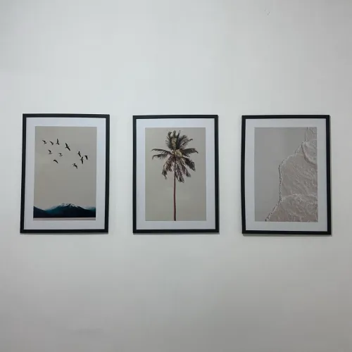 Kit 3 Quadros Grandes com Moldura 50X70cm Praia Mar Coqueiro