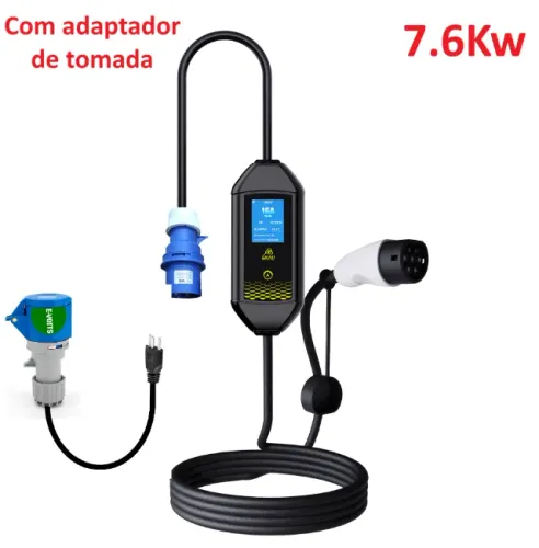 Carregador portátil 7KW 32A + Adaptador de Tomada brasileira para Carro elétrico