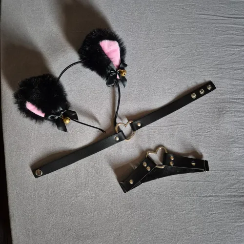 kit assessórios kawai - gargantilha/choker, arnês e orelhinhas com guizos