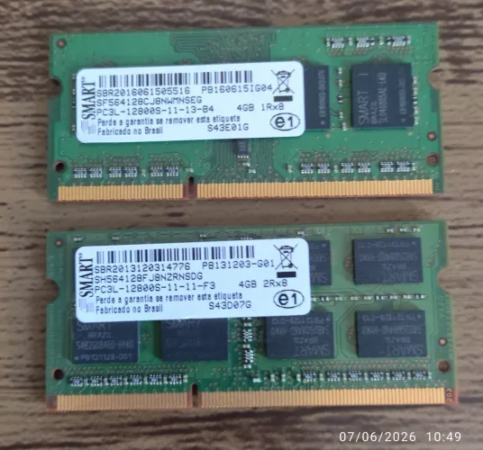 Memória SMART 2x4Gb Notebook DDR3L 12800s 1600Mhz