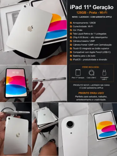 iPad 11ª Geração A16 128GB Wi-Fi Prata | 1 Mês de Uso | Estado de Novo