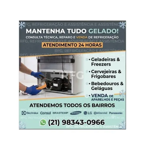 Conserto de Geladeira 24h com venda de peças e equipamentos.