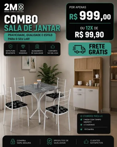 Combo mesa com 4 cadeiras + kit cozinha