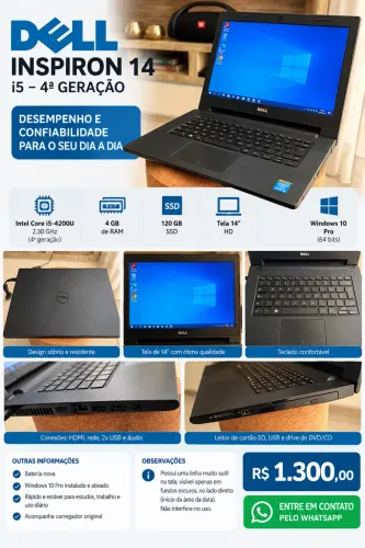 Notebook Dell Inspiron Core i5 4ª Geração | 4GB | SSD 120GB