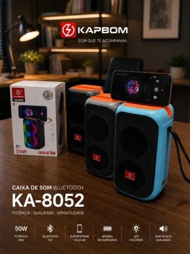caixa de som bluetooth kapbom KA-8052 - Versatilidade e Potência