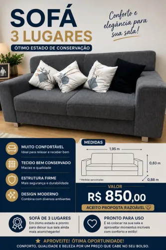 Sofá 3 Lugares Bem Conservado