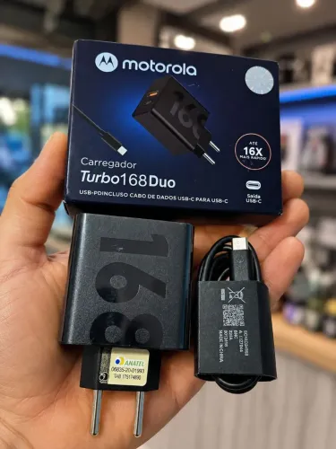 Carregador Turbo Power 168W Motorola dupla entrada tipo c USB 
