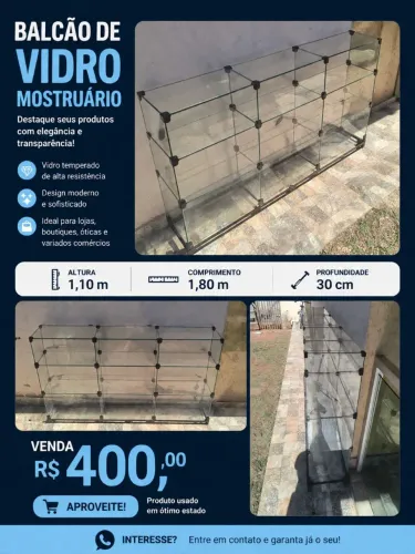 Balcão de vidro mostruário comércio 